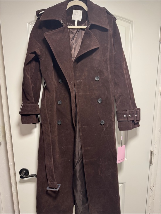 Avec Les Filles Jackets & Blazers - Avec Les Filles Brown Double-Breasted Suede Trench Coat